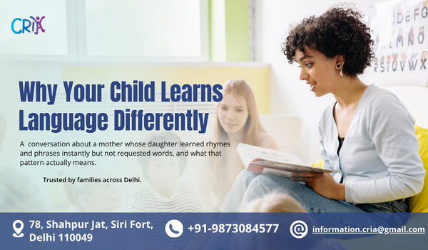 Therapist reading with a child in a warmly lit room, CRIA Foundation contact banner